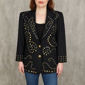 Vintage Adam Douglass Adrianna Papell‎ Blazer Jacket Gold Studded Embellished